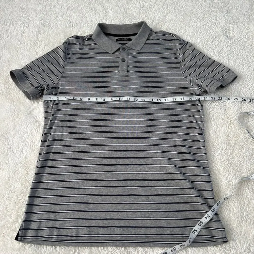 Banana Republic Mens Luxury Grey Strip Touch Polo Sz L Preppy College Casual